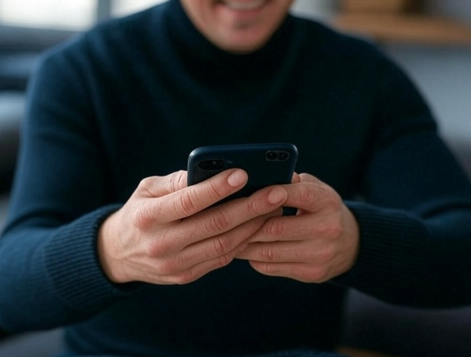 A man holding a renewed phone